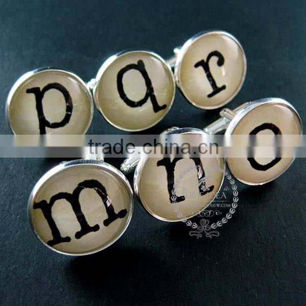22mm silver plated initial alphabet letter collage glass cabochon round cufflinks fashion wedding cuff links 6600063