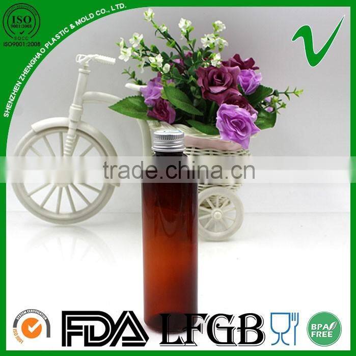4oz essentrial oil use boston round amber PET plastic bottle with aluminum cap