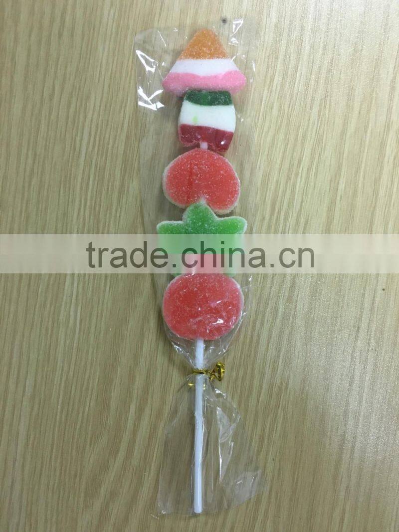 Mix Color Bear Shape Fruit Jelly Lollipop , Jelly Candy Soft Gummy Kebab