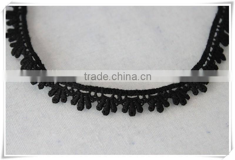 New design 1.4cm width narrow black lovely flower scallop cotton crochet lace trims