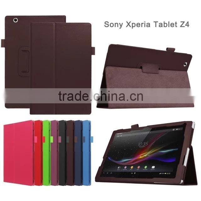 Quality Lychee Texure PU Leather Case with flip Stand For SONY XPERIA Z4 TABLET FOR XPERIA TABLET Z4 FOLD LEATHER CASE POUCH