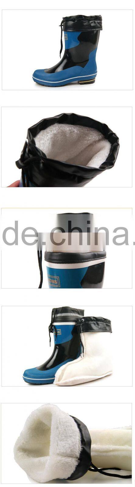 fashion design cheap cold-proof waterproof rubber boots with removable warm sock used as outdoor work boots in winter