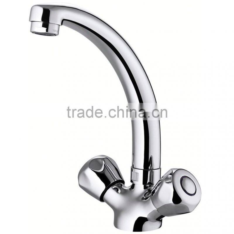 Deck Mounted Dual Wheels Kitchen Sink Water Mixer Tap