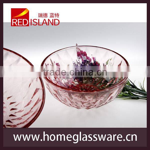 5" to 9" vintage diamond pattern glass salad bowl with beautiful pink