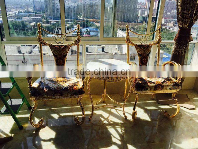 Antique 24K Golden Brass Chair, Side Chair/ Luxury Living Room Leisure Armchair With Coffee Table MOQ 1 PC
