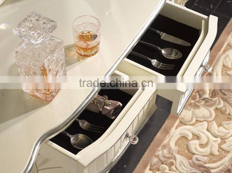 Louis XVI Style Neoclassical Buffet Table Set, White Ornate Buffet and Mirror Set with Tidy Line