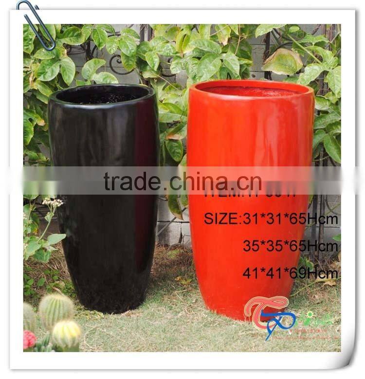 Popular black square fiberglass glazed garden pots