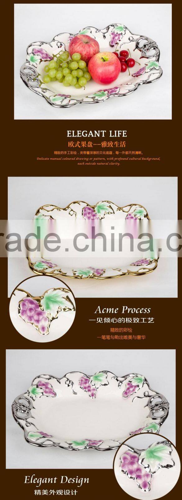 2016 ceramic candy dish golden ,ceramic plate,silver golden fruit tray
