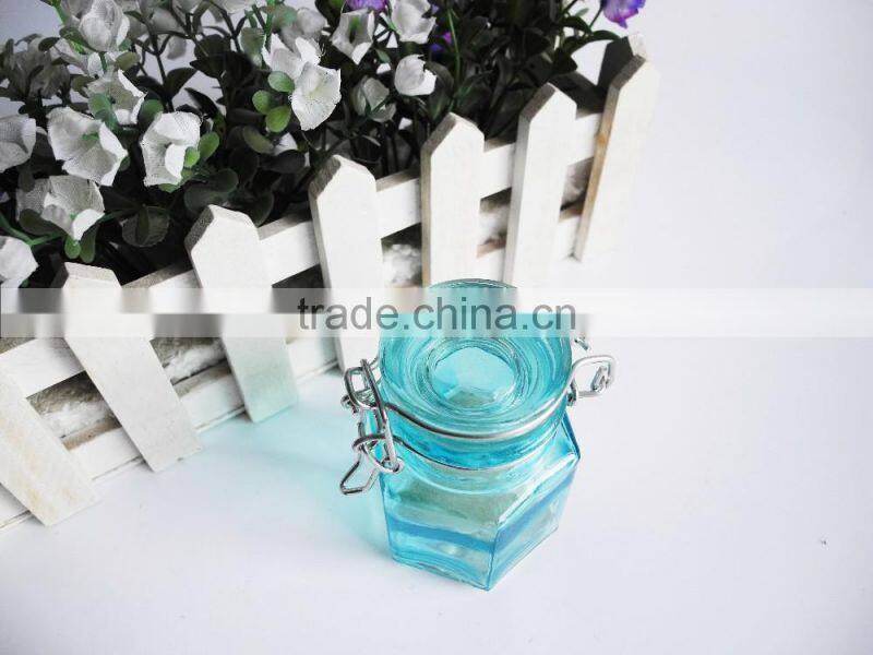 kitchen utensils mini hexagon glass cruet bottle with metal latch top lid