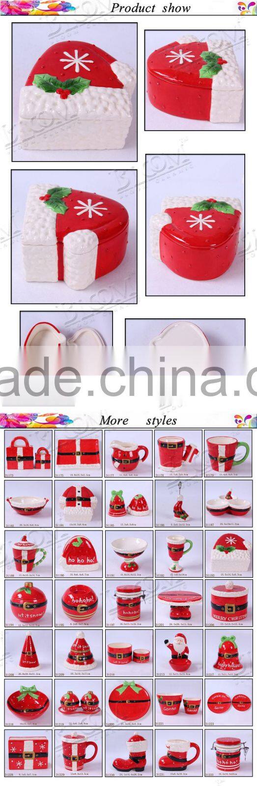 Hat desgin ceramic christmas decoration cookie box