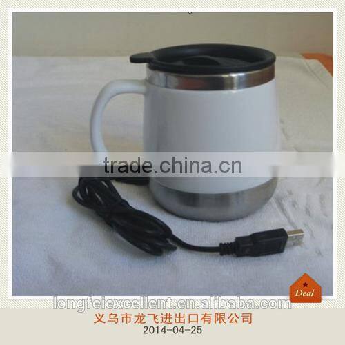 2014 durable electricity double white ceramic cups mug with stainless inside yiwu China wholesale