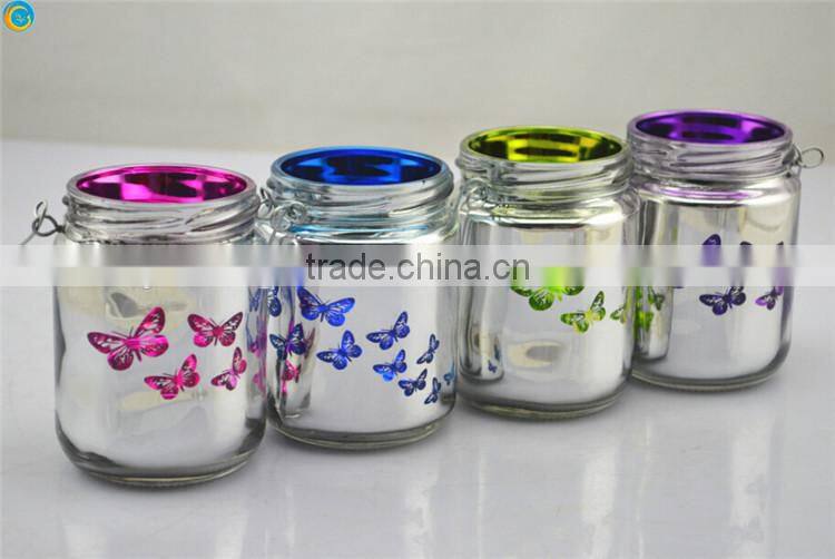 butterfly design mirror glass jar factory supply