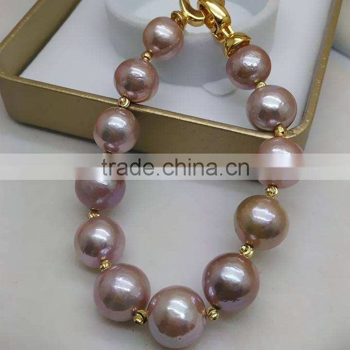 Grade AA 14-15mm purple Edison pearl bracelet