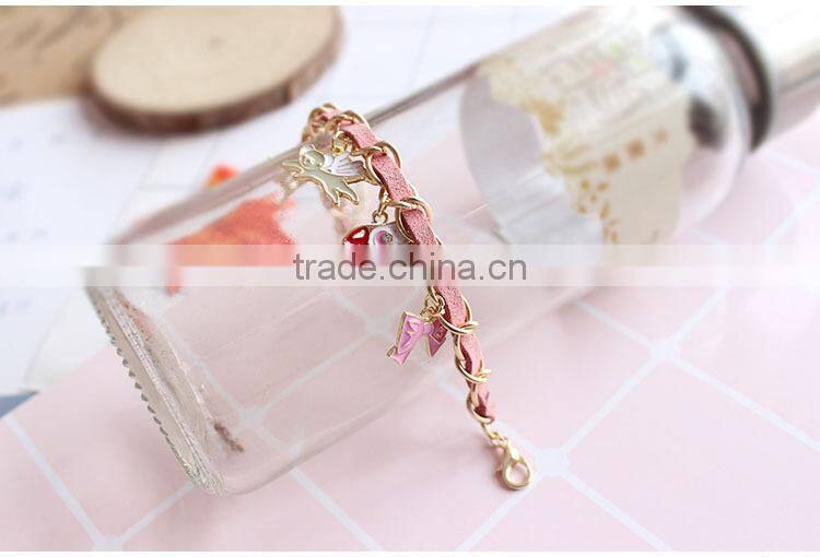 enamel magic charms bracelet gold chain and suede leather handwoven bracelet lovely charms bracelet