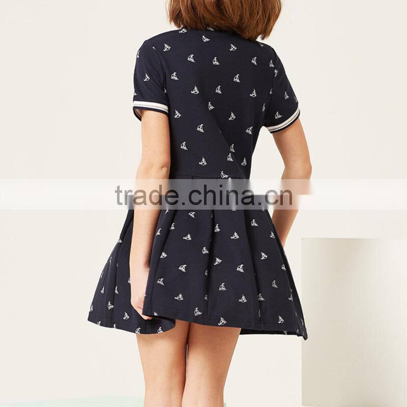 New summer school girls' one-piece dress 2017 stamp short sleeve dress