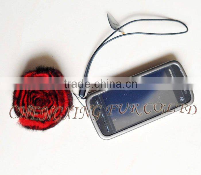 CX-P-22 Wholesale Fashion Chain Rex Fur Flower Mobile Phone Charm