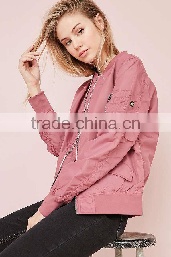 2017 Mgoo Pink Fighter Pilot Bomber Jacket Custom Printing Embroidery Military Flight Jacket With Knit Cuffs And Waistband