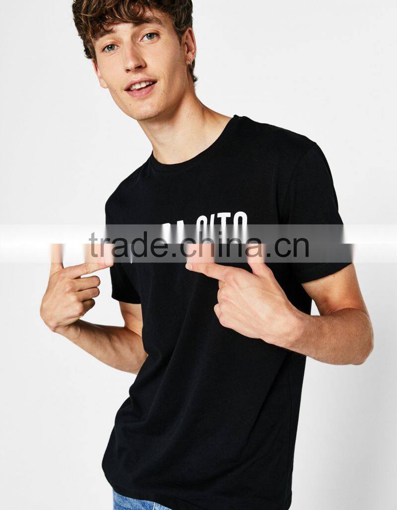 Customize Long Line Slim Fit Mens Tee Front Silk Screen Printing Text Tops 100% Soft Cotton Tshirts Custom Manufacturer