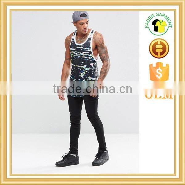 new fashion stringer singlet dry fit gym tank top with curved hem