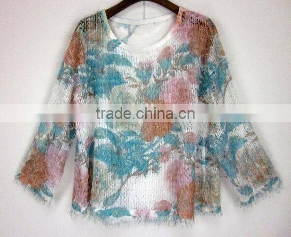 lady fashion print sweater blouses