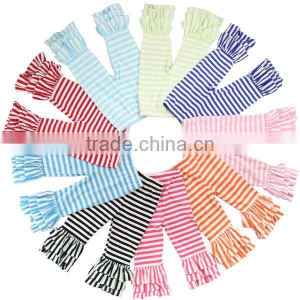 Wholesale triple stripe ruffle pants 100% cotton girls leggings pants boutique pants