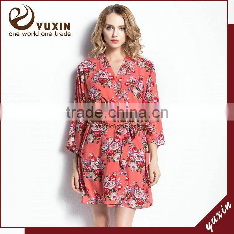 cotton bathrobe satin short keen length floral bridesmaid robe FR0042