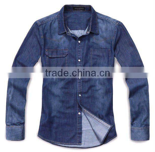European fashion style Light blue 100%Natural Cotton soft Denim/Retro Cowboy Shirt for men with S,M,L,XL,XXL peaked collar