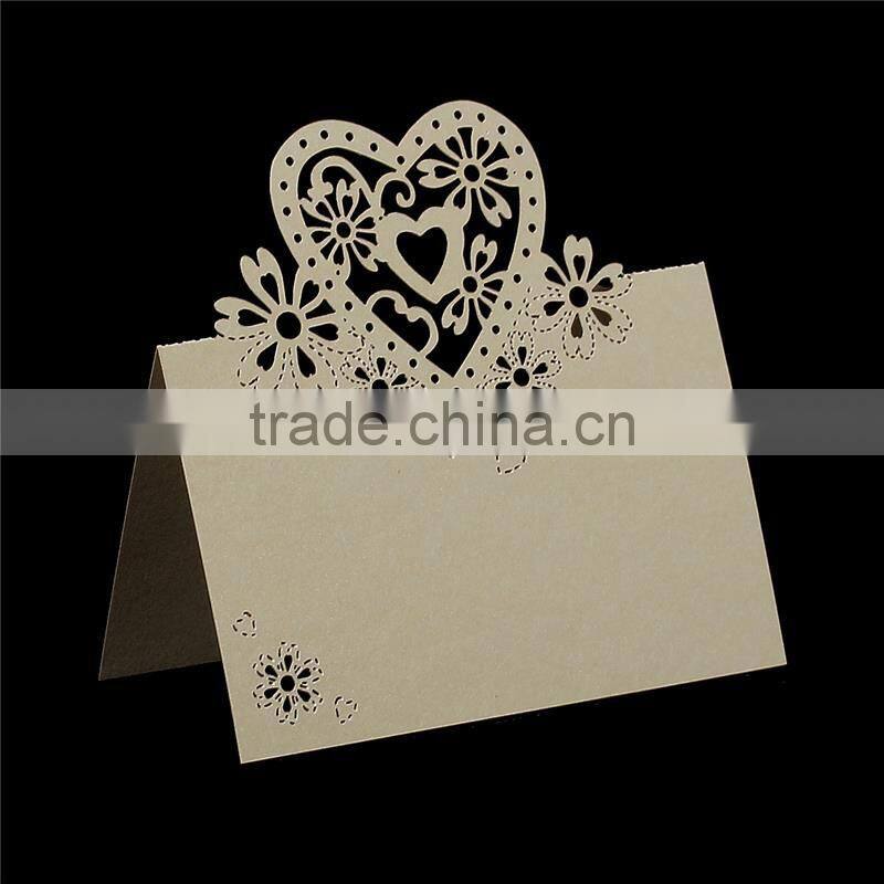 Paper Wedding Party Name Place Cards Heart Hollow Light Golden