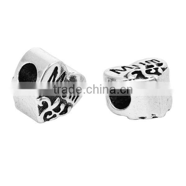 Zinc Based Alloy European Style Large Hole Charm Beads Heart Antique Silver Message Message " MUM "