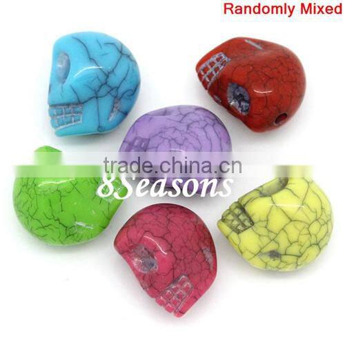Mixed Crackle Pattern Halloween Skull Acrylic Spacer Beads 12x11mm