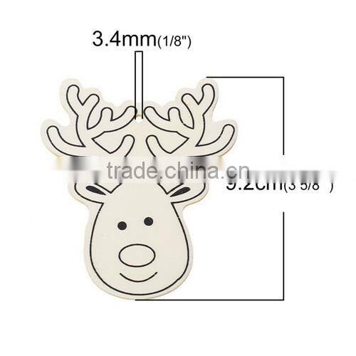 Natural DIY Color Head Christmas Reindeer Wood Charm Pendants 9.2cmx8.1cm