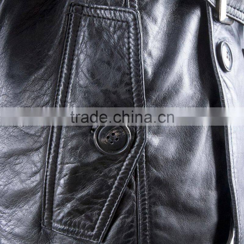 DOUBLE PRESS OFFICER LEATHER COAT SHEEP LEATHER