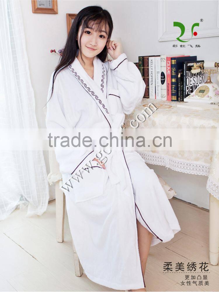 100% cotton plush aristocratic terry velour bathrobe deco with embroidery and piping