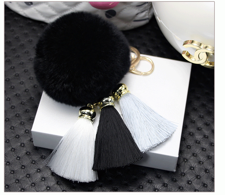2016 Beautiful Real Rabbit Fur Ball KeyChain / Car and Bag Charm Keychain