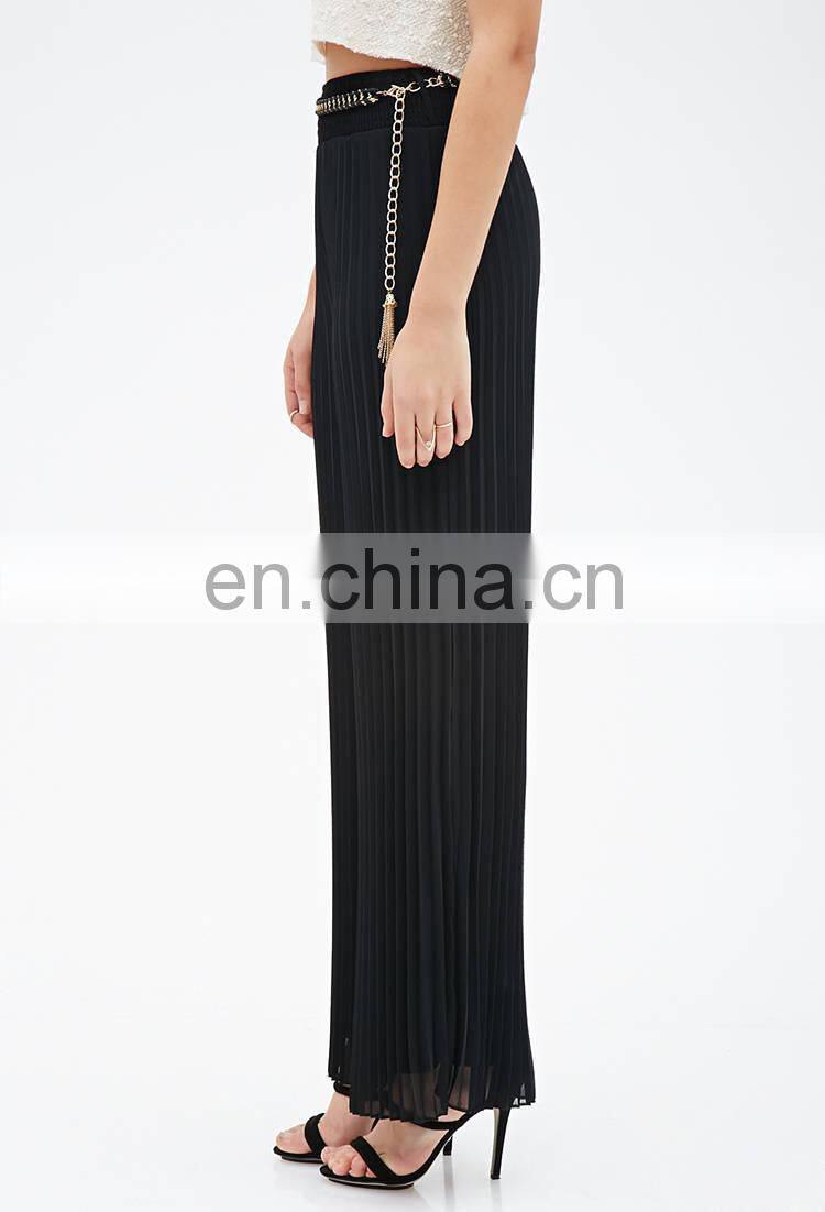 Woman Loose Soft Touch Black Wrinkle Pleated Wide Leg Pants