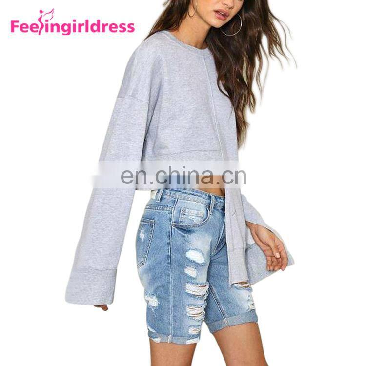 Low Moq Sweatshirt Manufacturer Blank 100% Cotton Women Crew Neck Sweatshirt