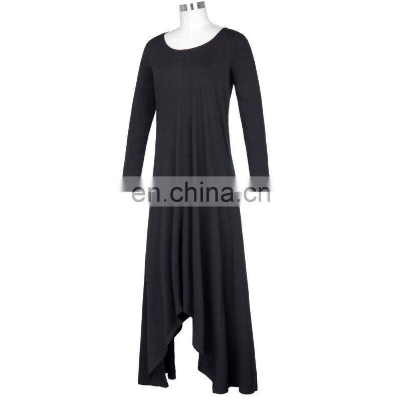 Kate Kasin Womens Casual Loose Long Sleeve Crew Neck Black Irregular Hem Dress KK000711-1