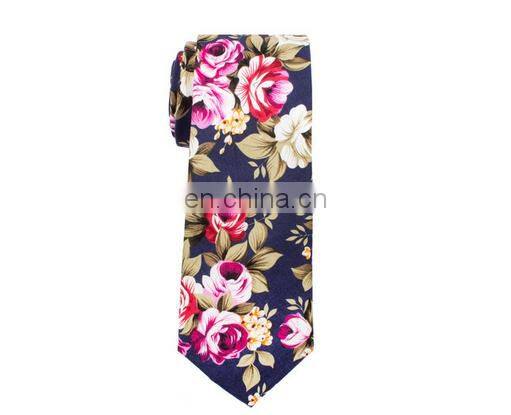 100% cotton printed navy bouquet tie