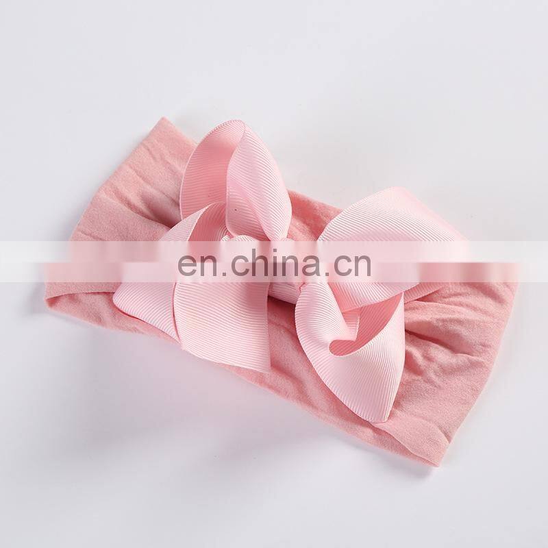 23Colors 5inch Baby Solid Headband Girls Soft headwear with silk ribbon bow