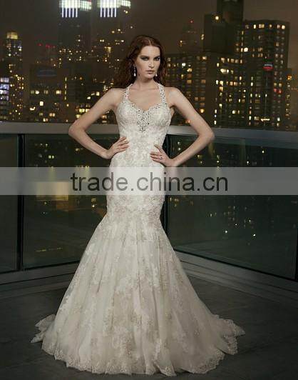 Elegant shealth sweep train slim over lace applique mermaid alibaba wedding dresses with open back