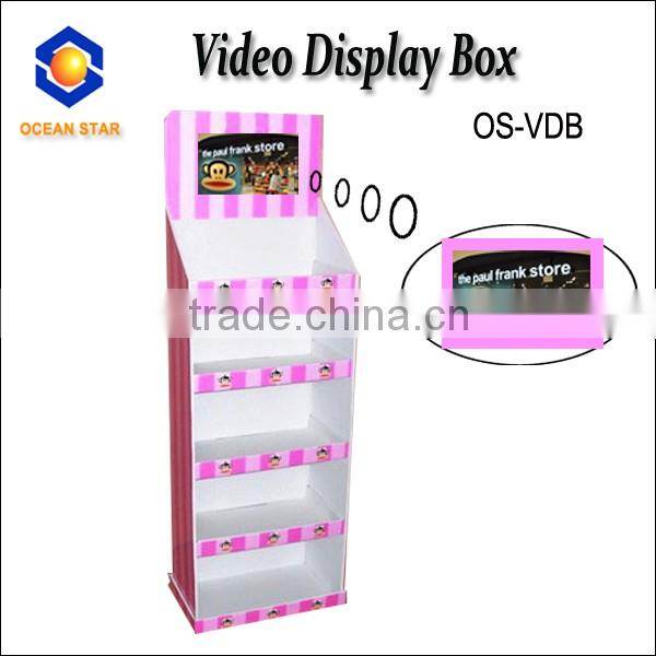 peg hooks cardboard display with lcd video player ,peg hooks cardboard display maker