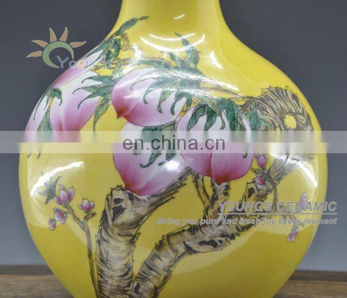 Jingdezhen Antique hand painted porcelain Yellow PEACH vases