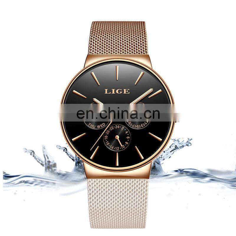 Top Brand LIGE Watches Men Super Slim Mesh Stainless Steel Luxury Casual Quartz Clock Ladies Wristwatch Relogio Feminino