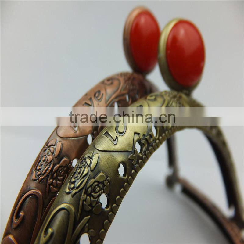 DIY LOVE flower print decoration antique brass sewing metal purse frames red kiss clasp