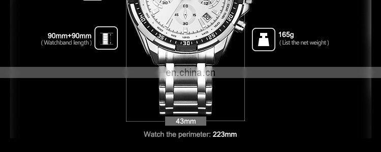 SINOBI Men Luxury Watch S9696G Multifunctional Stainless Steel Night Light Function Date Display Men's Watches Jam Tangan Pria