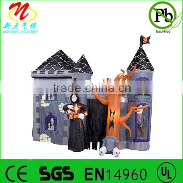 Halloween inflatable haunted house castle with skeleton, ghost and skull