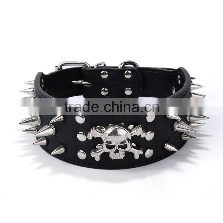 Wholesale dog chain nails skulls multi color pu leather dog collar