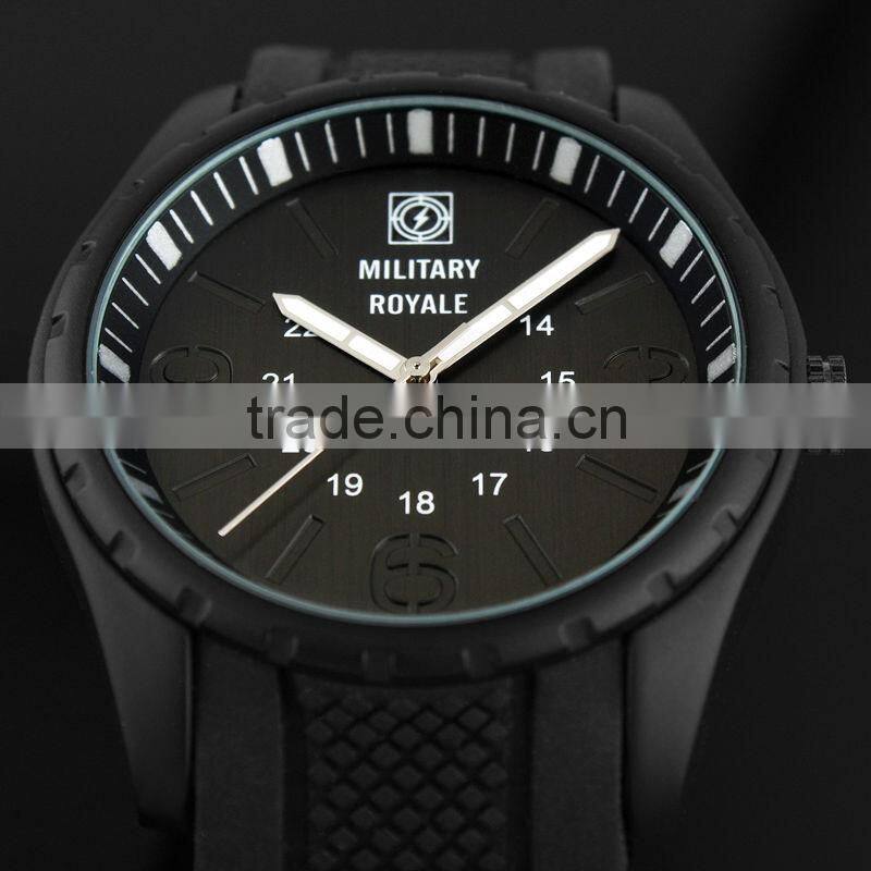 Military Royale Men's Hand Watch Black Rubber Strap Quartz Water Resistant Watch Polit Watch
