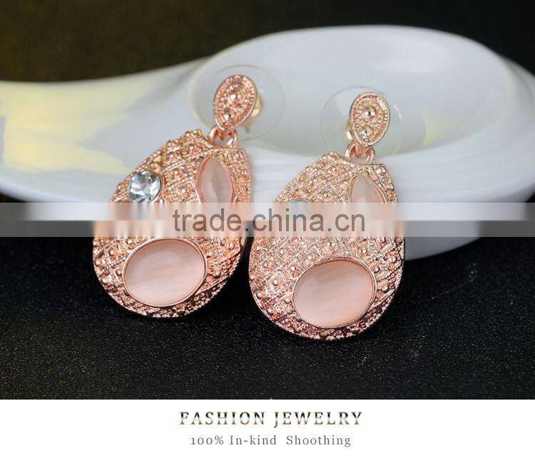 Lovely 18K Rose Gold Plated Opal Jewelry Fashion Necklace and Earring Set