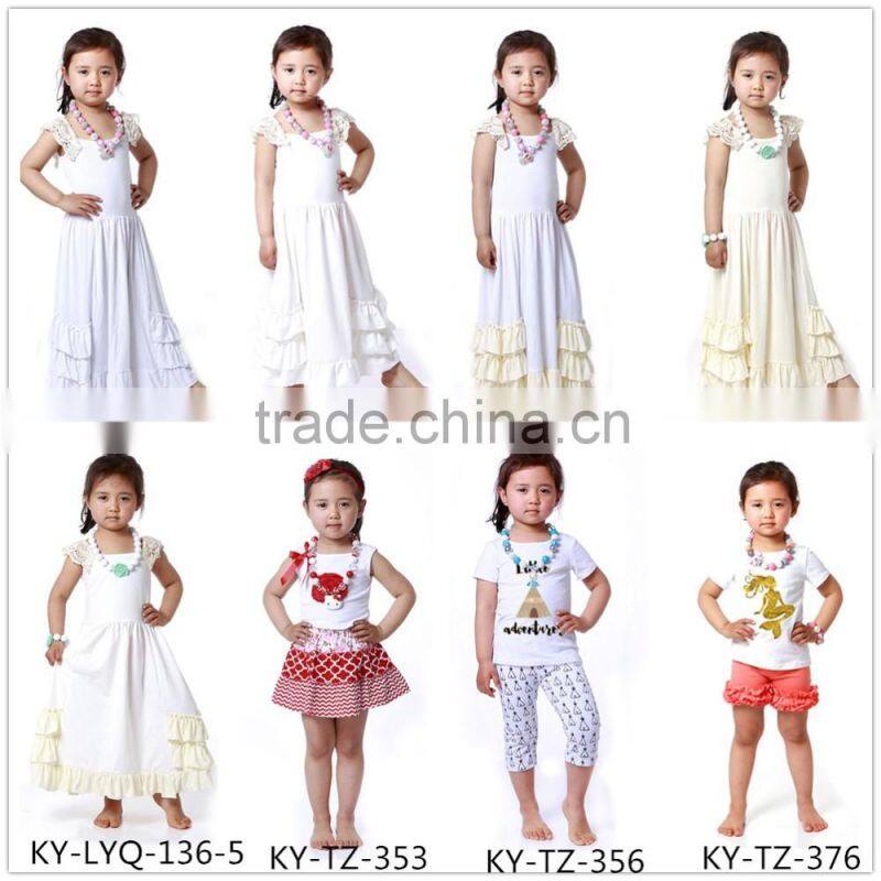 Wholesale cotton pierced flower white long summer dresses for kids